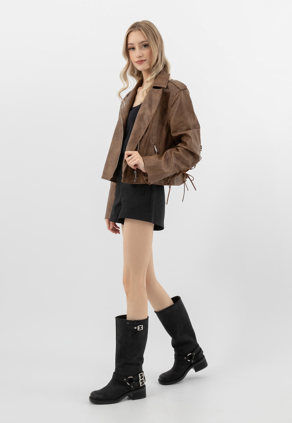 Dámské černé kožené motorkářské kozačky 71058-91 Widok 1