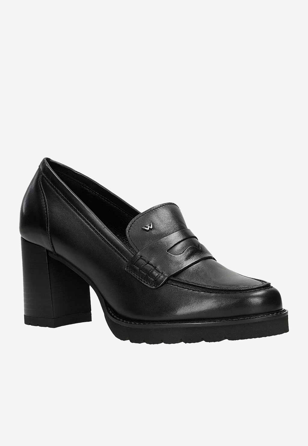 Czarne skórzane mokasyny damskie na słupku 46318-51 Widok 3