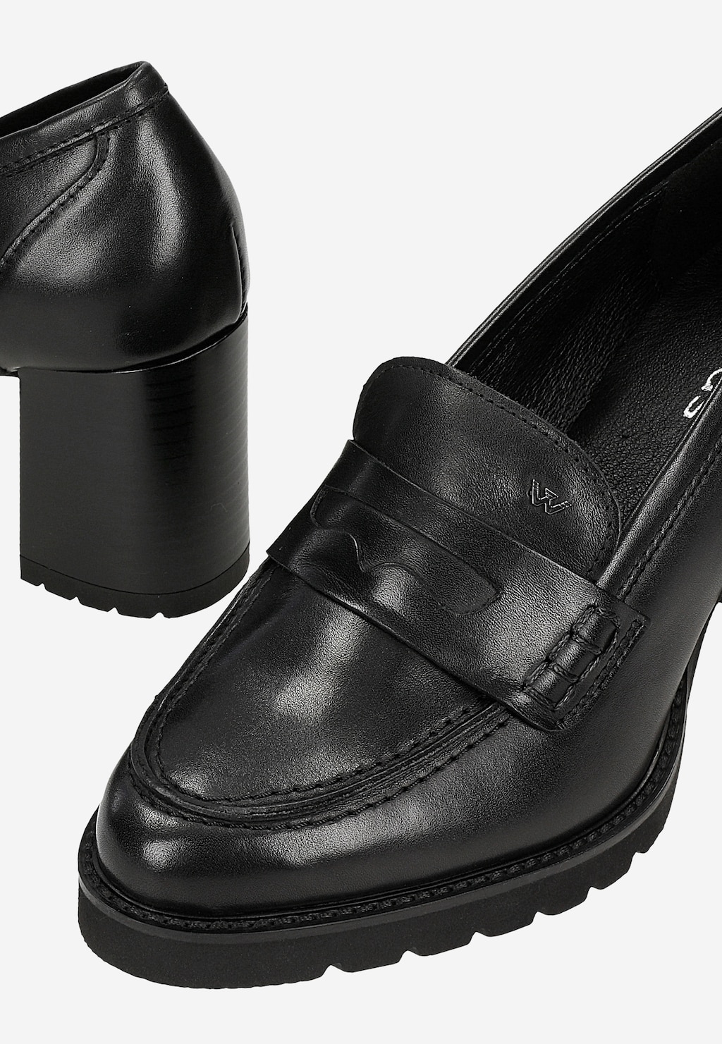 Czarne skórzane mokasyny damskie na słupku 46318-51 Widok 7