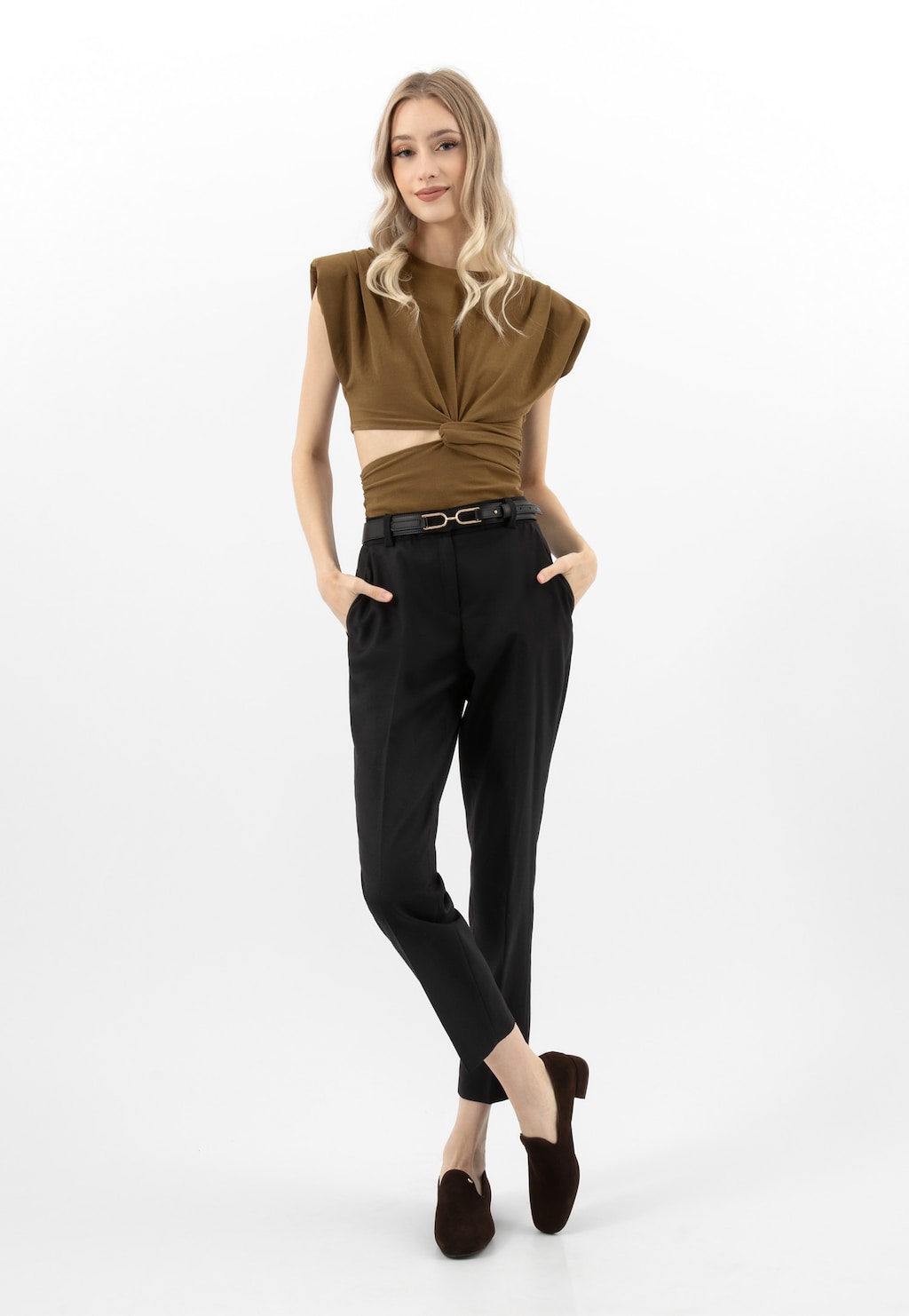 Tmavě hnědé dámské mokasíny na širokém podpatku 45010-62 Widok 9