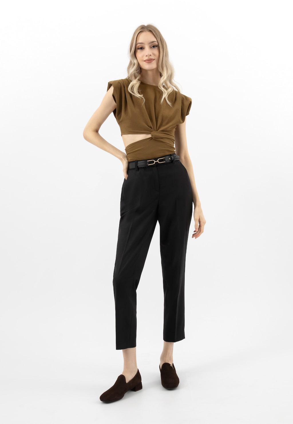 Tmavě hnědé dámské mokasíny na širokém podpatku 45010-62 Widok 10