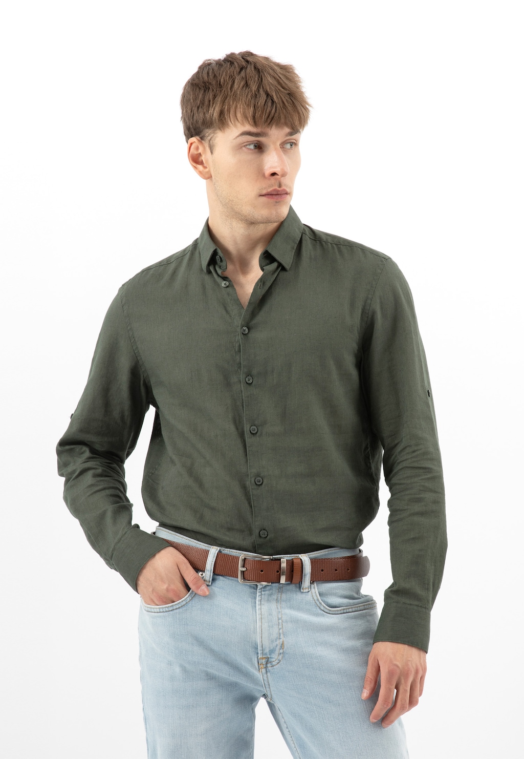 Hnědý pánský opasek s ozdobným reliéfem 93123-52 Widok 7