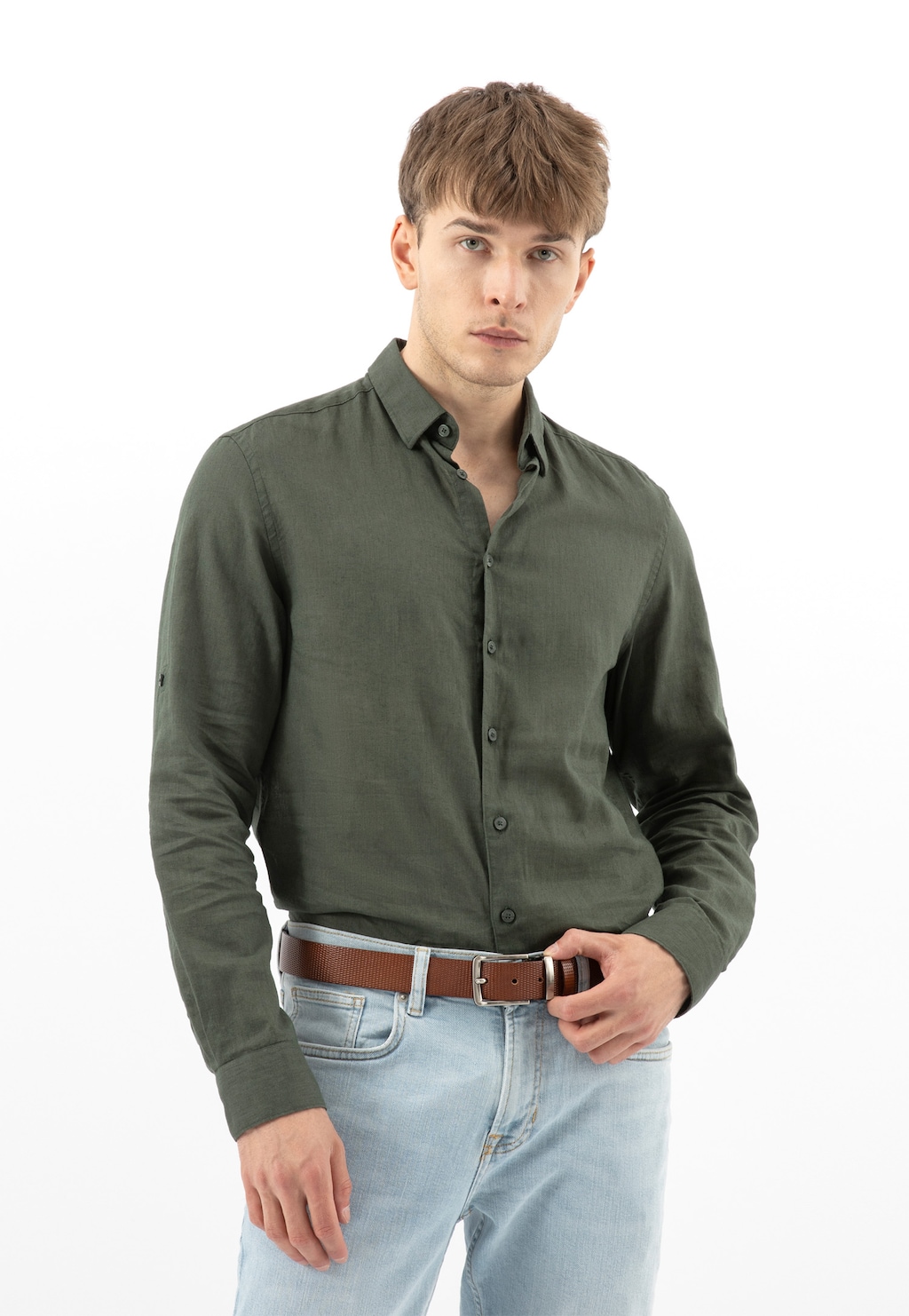 Hnědý pánský opasek s ozdobným reliéfem 93123-52 Widok 8