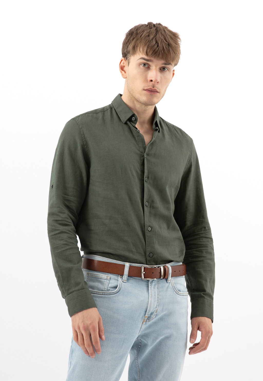 Hnědý pánský opasek s ozdobným reliéfem 93123-52 Widok 1