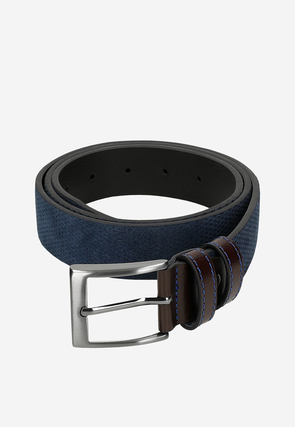 Granatowy pasek męski z brązowymi elementami ze skóry licowej 93126-66 Widok 6
