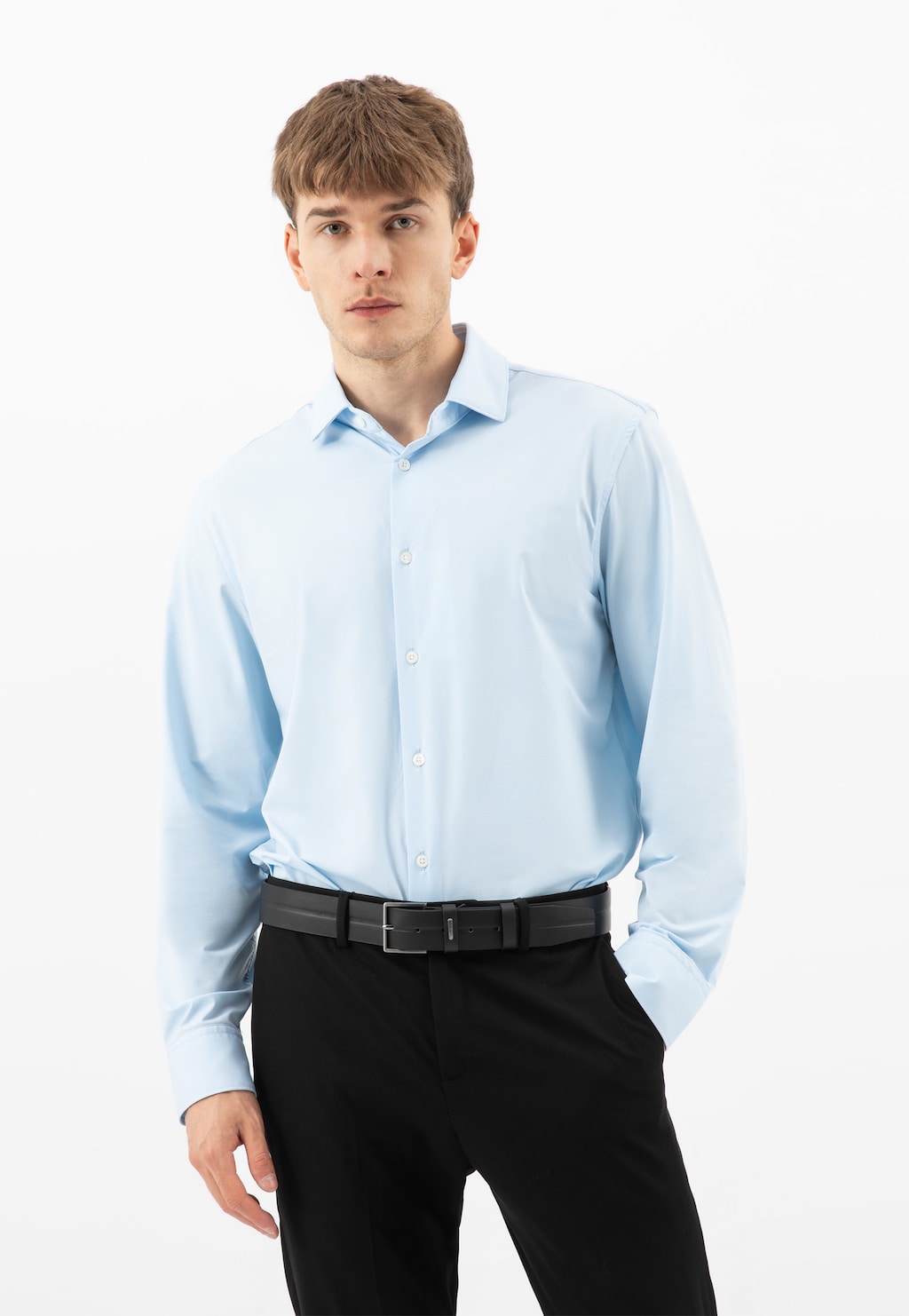 Czarny skórzany pasek męski z tłoczeniem 93116-51 Widok 1