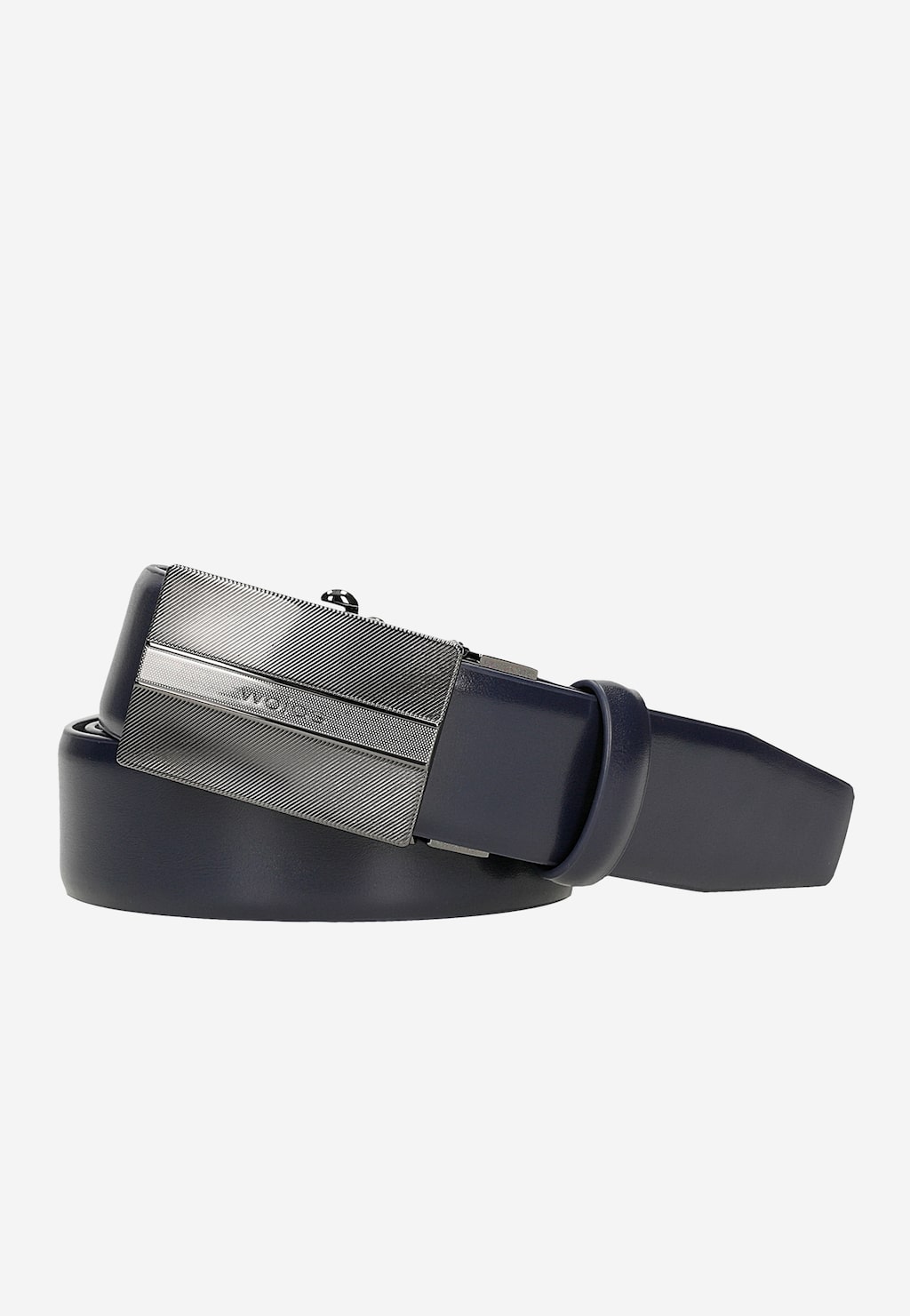 Tmavě modrý kožený pánský opasek s kovovou přezkou 93038-56 Widok 2