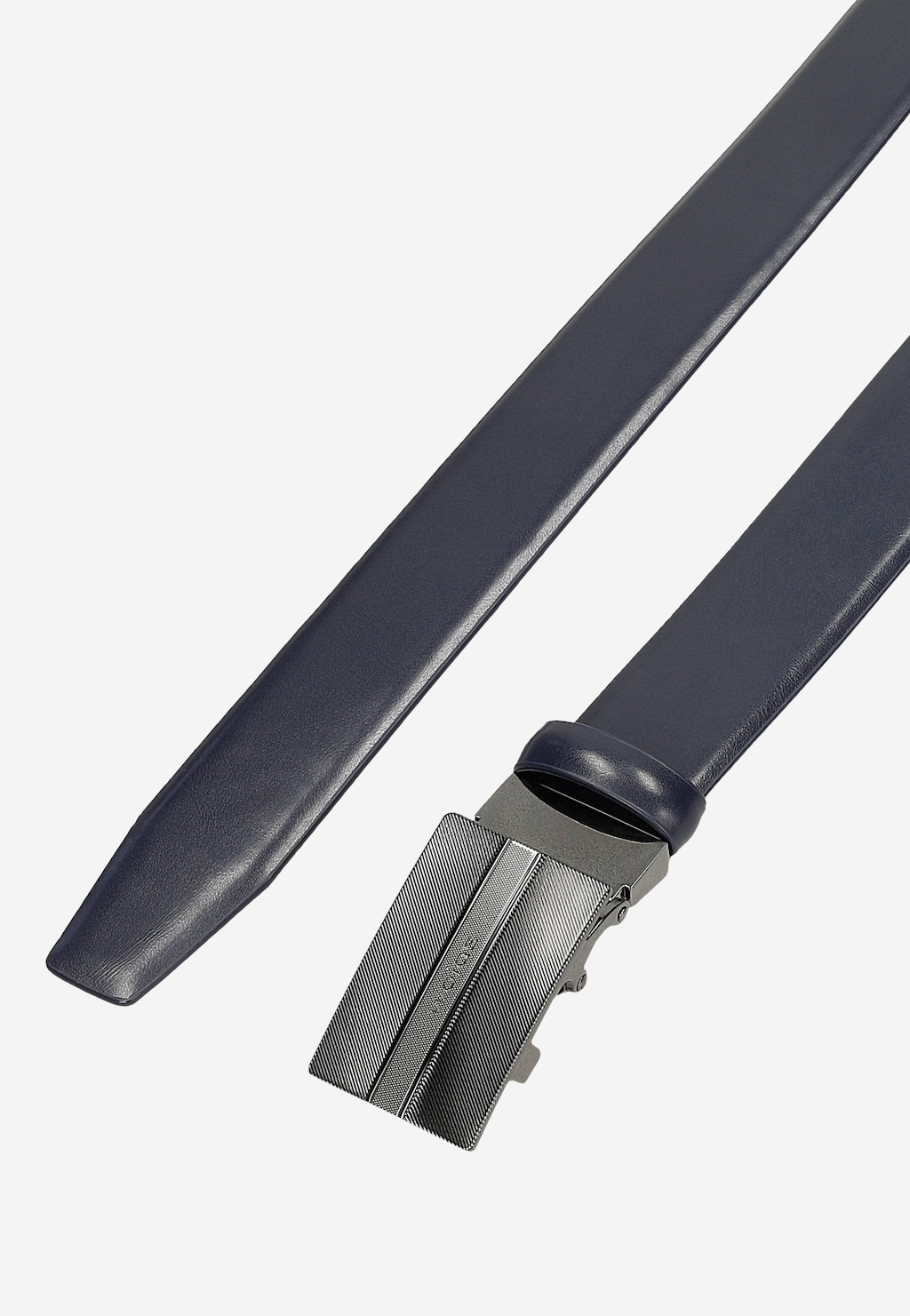 Tmavě modrý kožený pánský opasek s kovovou přezkou 93038-56 Widok 5