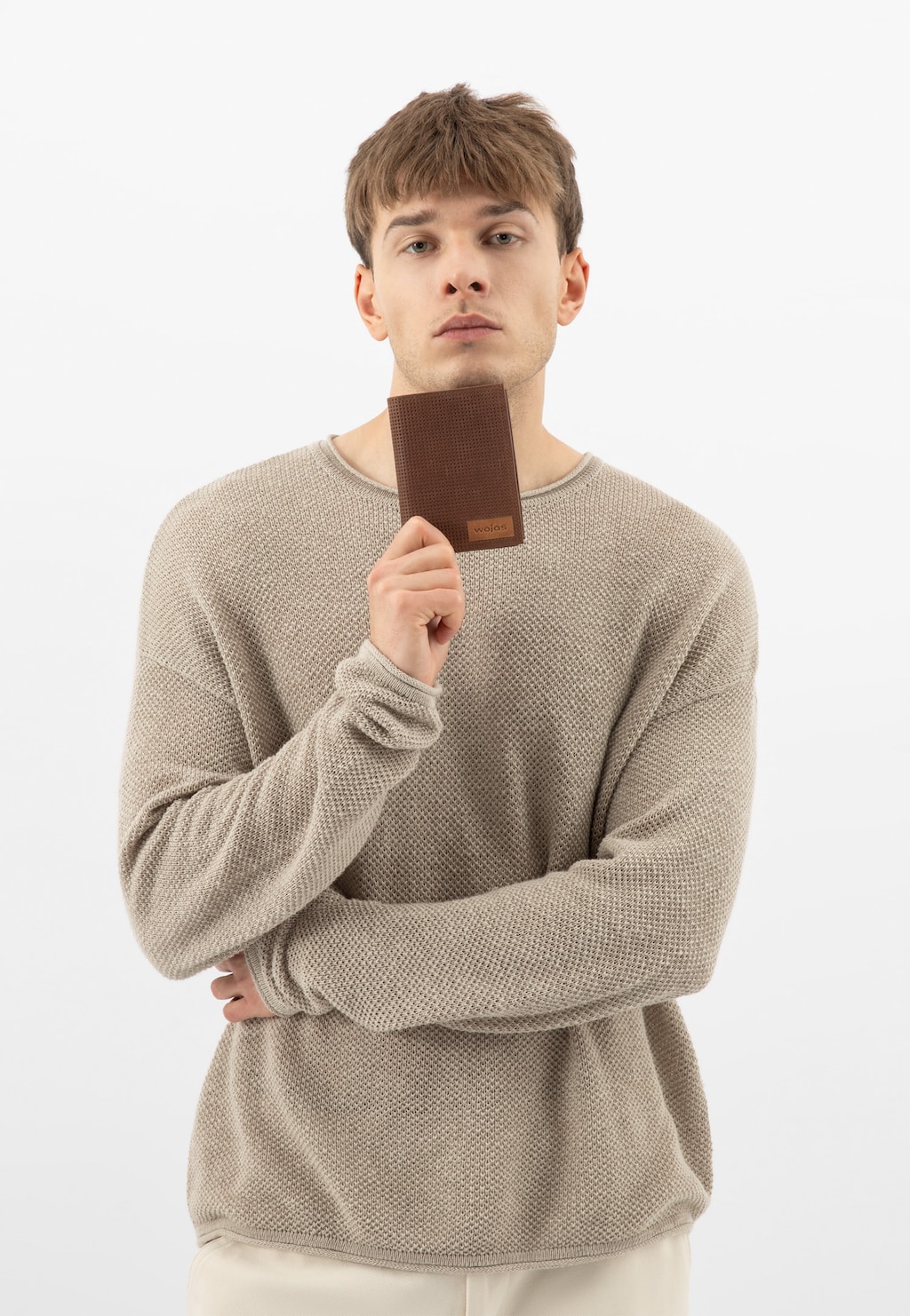 Jasnobrązowy duży portfel męski z teksturowaną skórą 91113-53 Widok 10