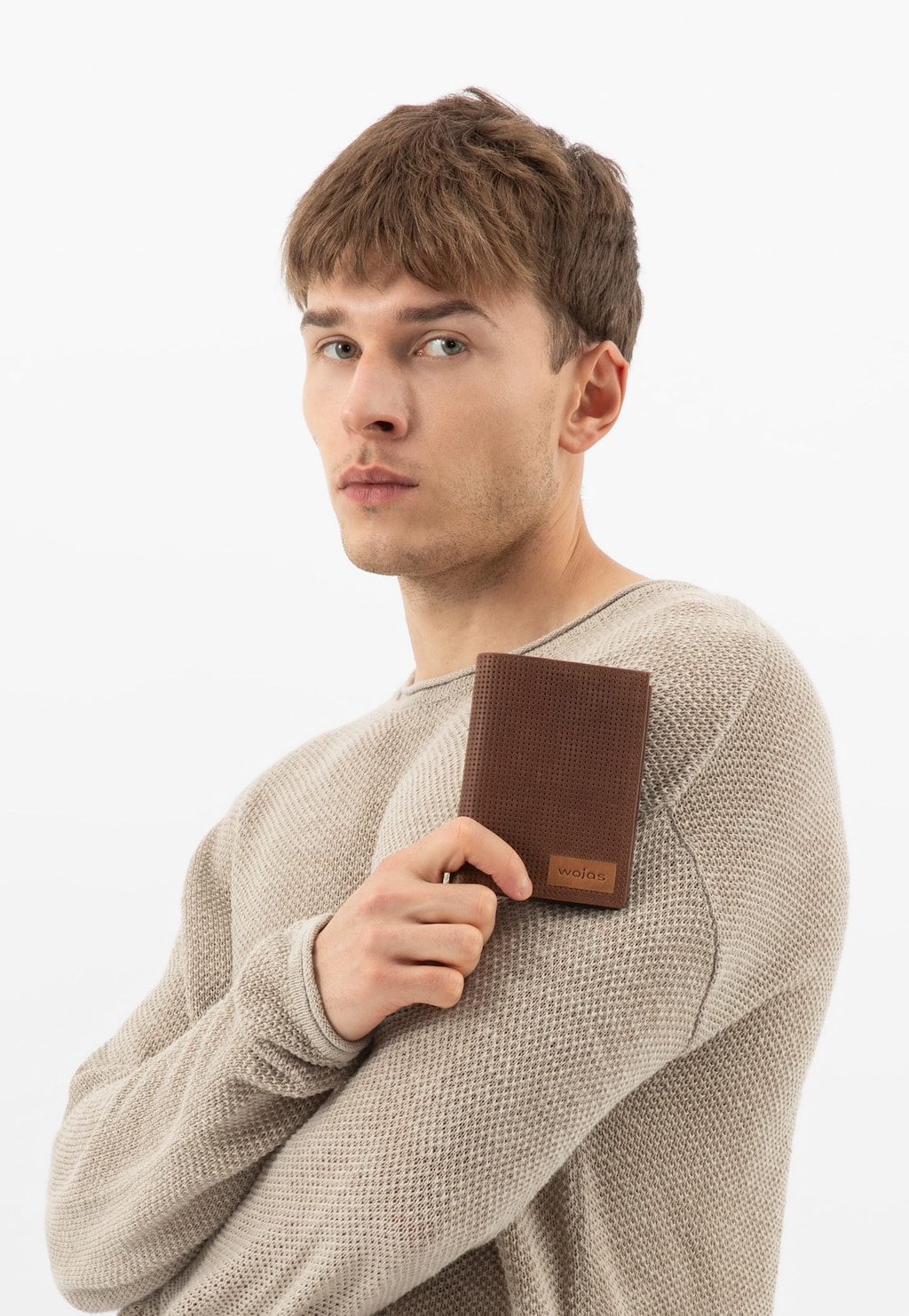 Jasnobrązowy duży portfel męski z teksturowaną skórą 91113-53 Widok 1