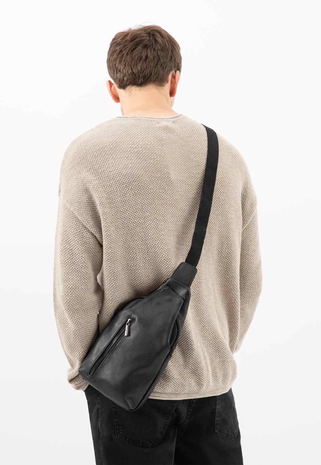 Czarna skórzana nerka męska 90033-51 Widok 8