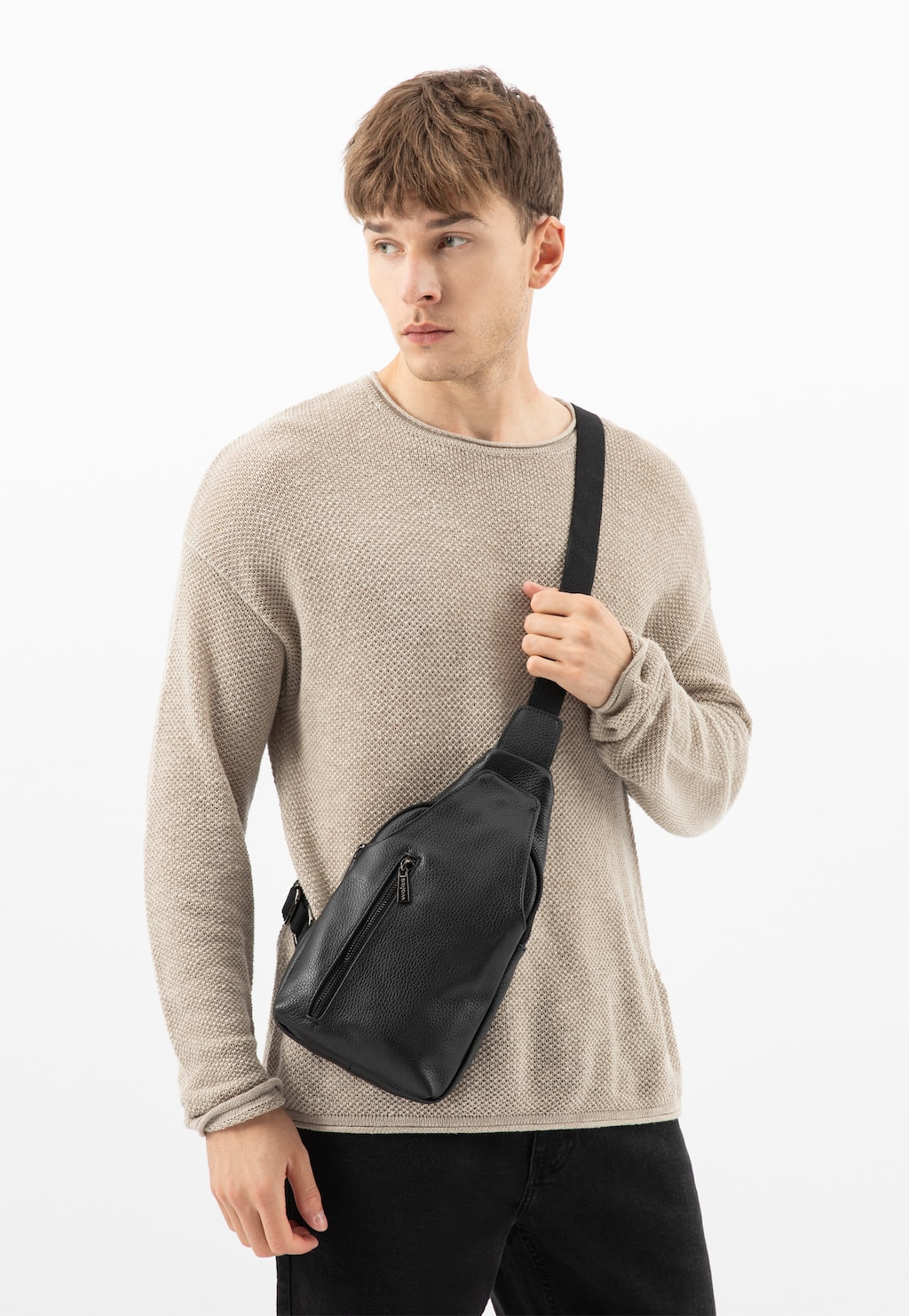 Czarna skórzana nerka męska 90033-51 Widok 1