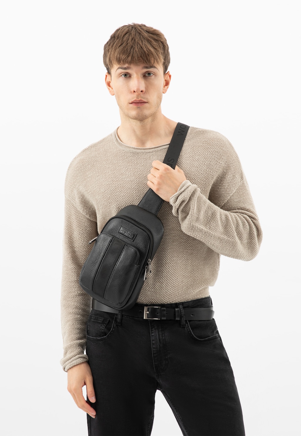 Czarna nerka męska ze skóry licowej 90004-51 Widok 8