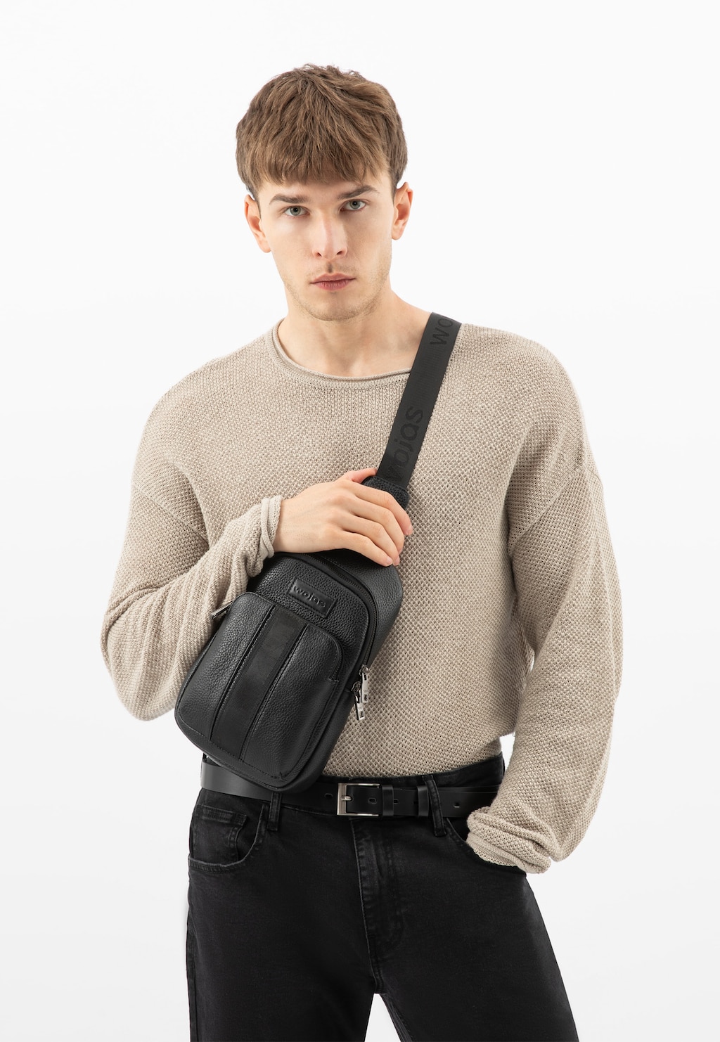 Czarna nerka męska ze skóry licowej 90004-51 Widok 1