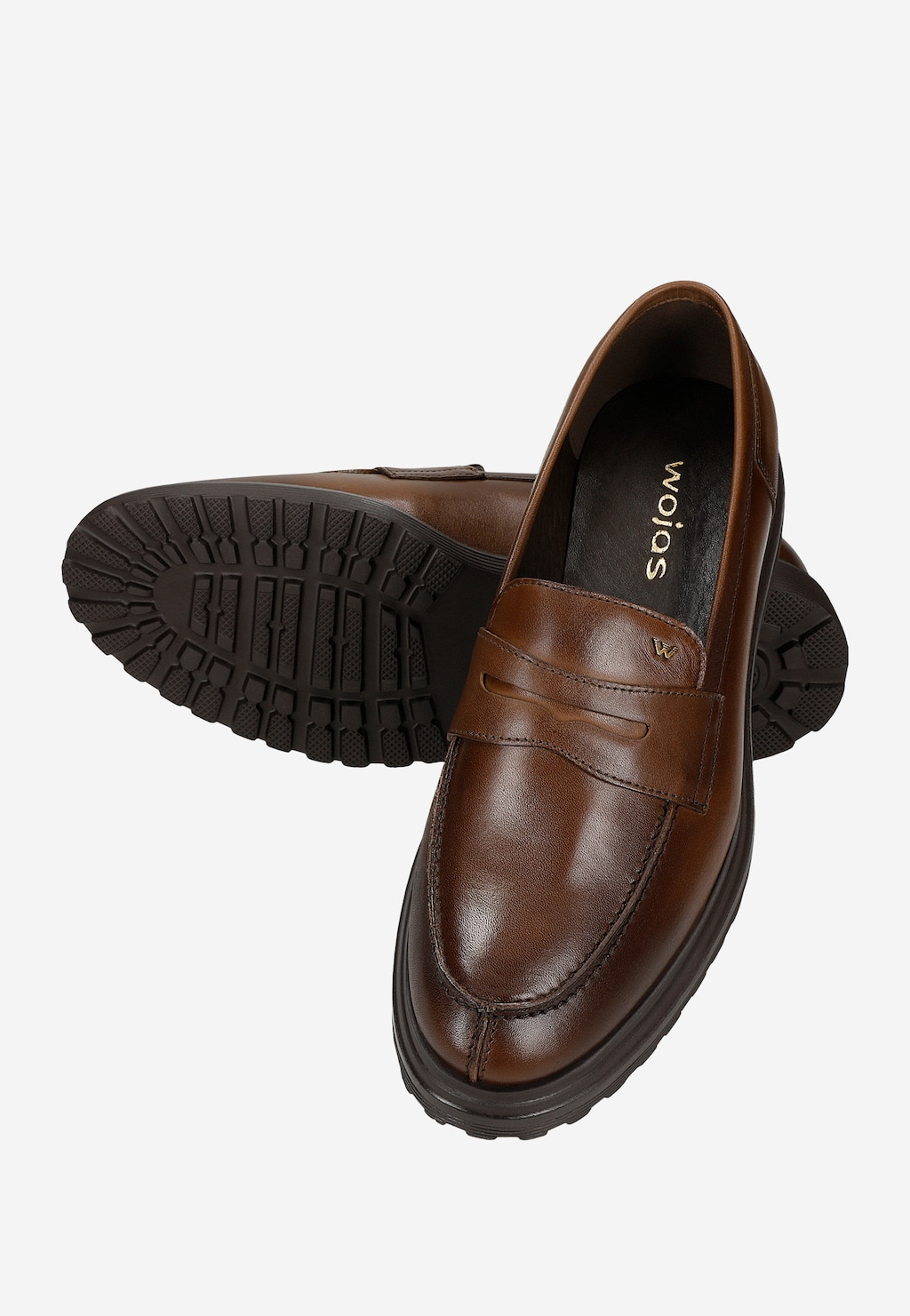 Brązowe mokasyny męskie ze skóry licowej 10263-52 Widok 7