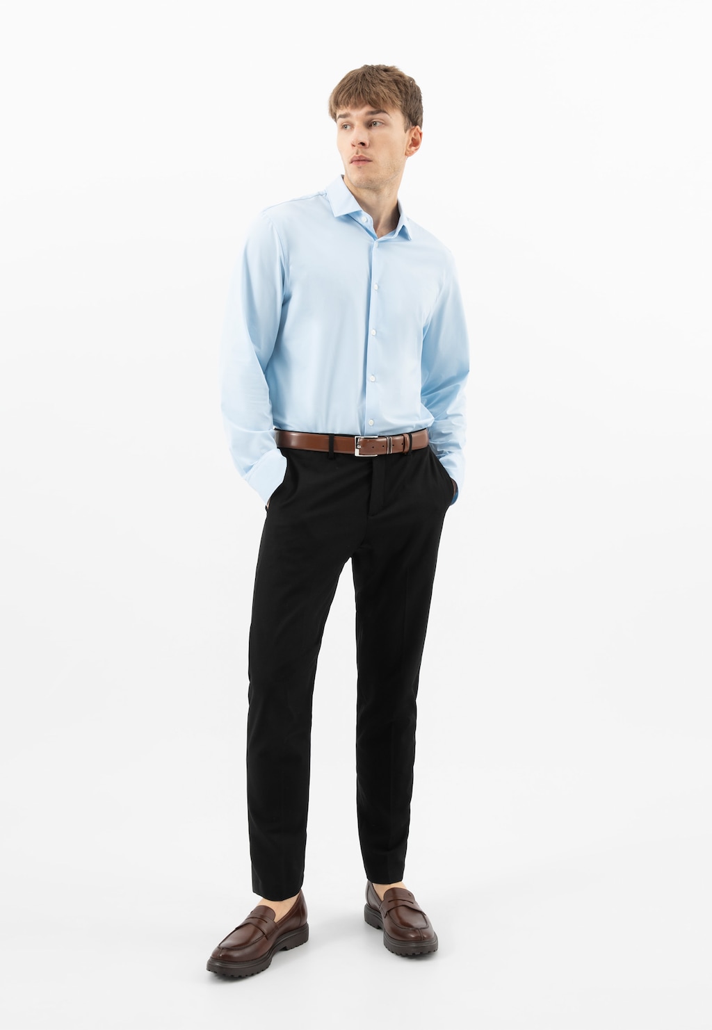 Brązowe mokasyny męskie ze skóry licowej 10263-52 Widok 1