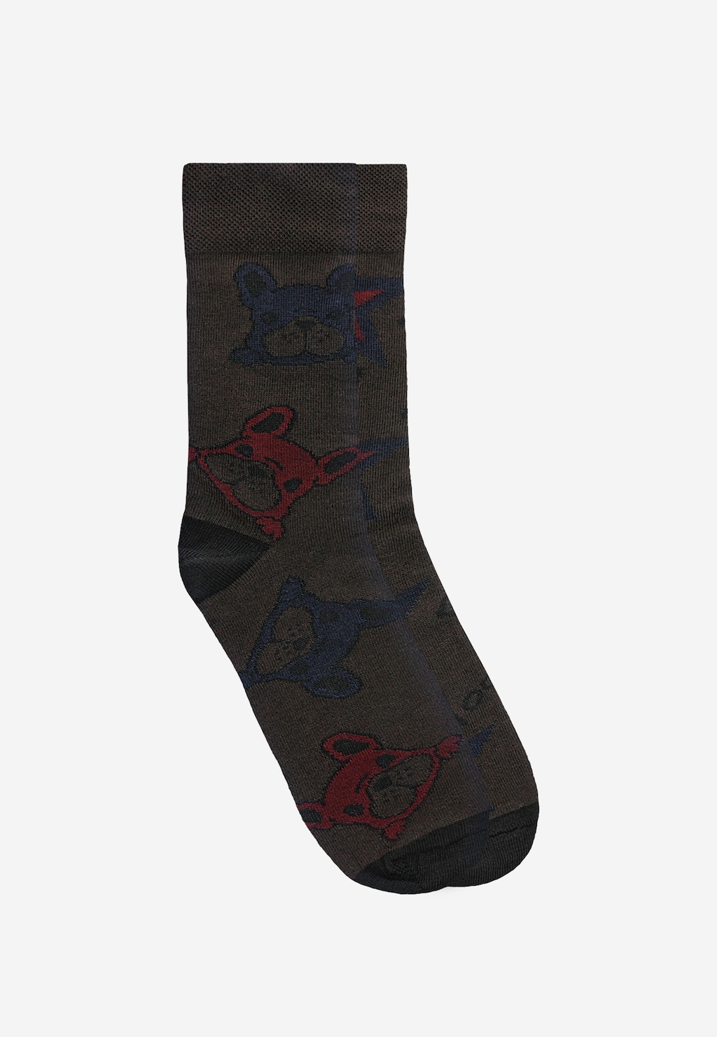 Ciemnobrązowe skarpety z motywem w buldogi francuskie i gwiazdy 97079-82 Widok 1