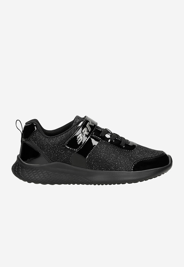 Czarne sneakersy z brokatowym materiałem i lakierowanymi wstawkami BARTEK 87004-10