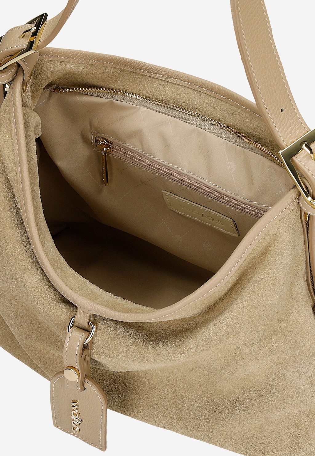 Beżowa torebka damska z dwoiny welurowej 80457-74 Widok 5