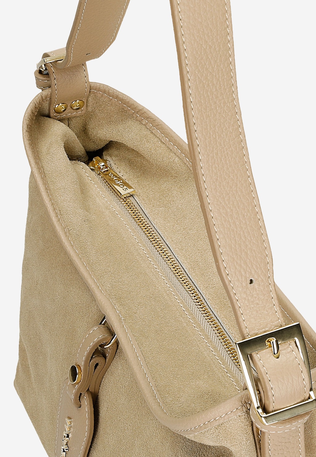 Beżowa torebka damska z dwoiny welurowej 80457-74 Widok 6