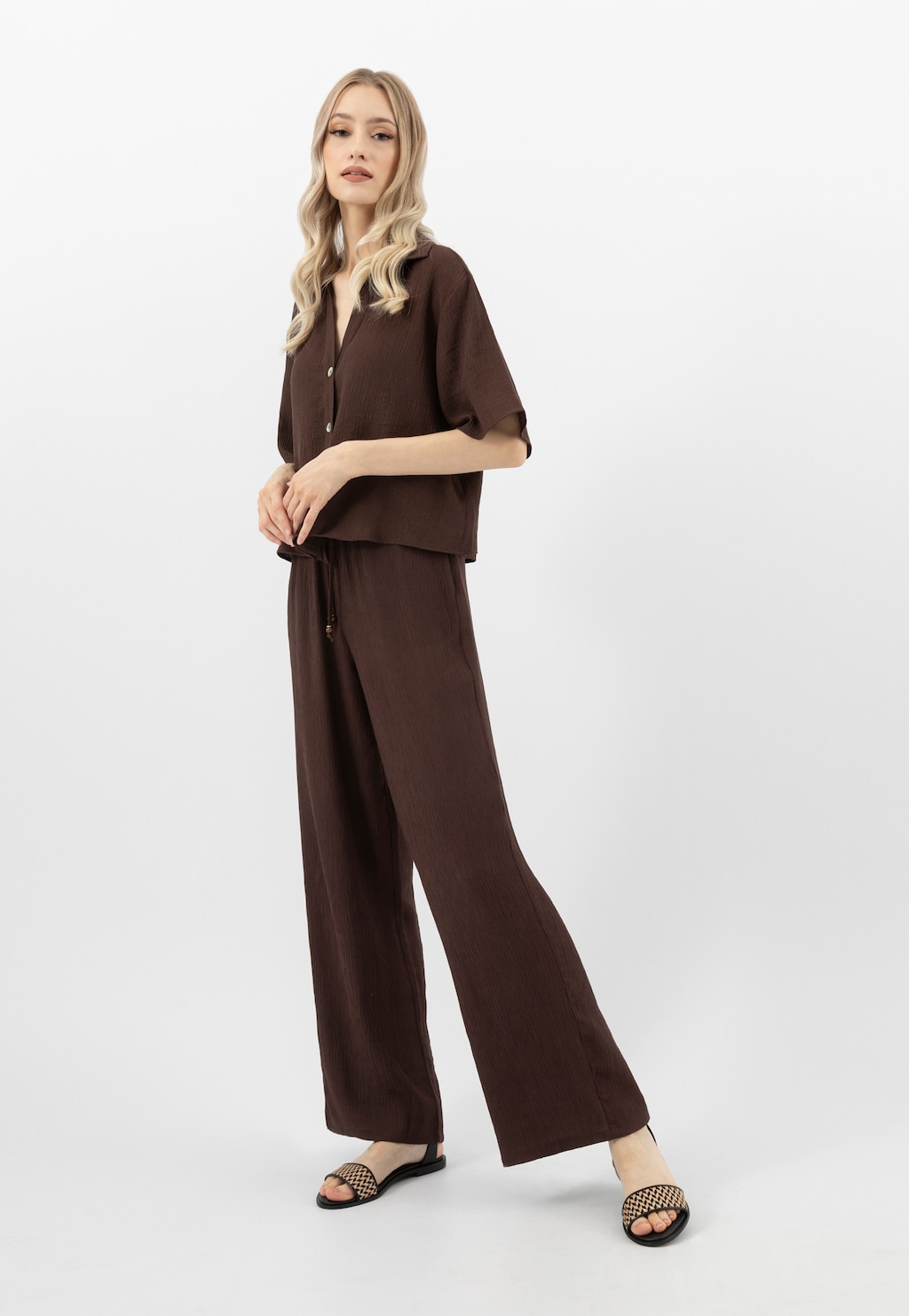 Černé dámské sandály s pleteným béžovým vzorem 76245-80 Widok 9