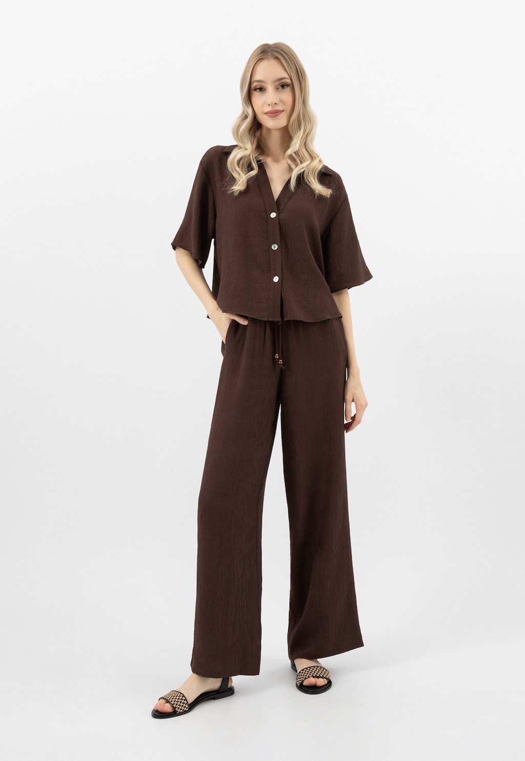 Černé dámské sandály s pleteným béžovým vzorem 76245-80 Widok 1