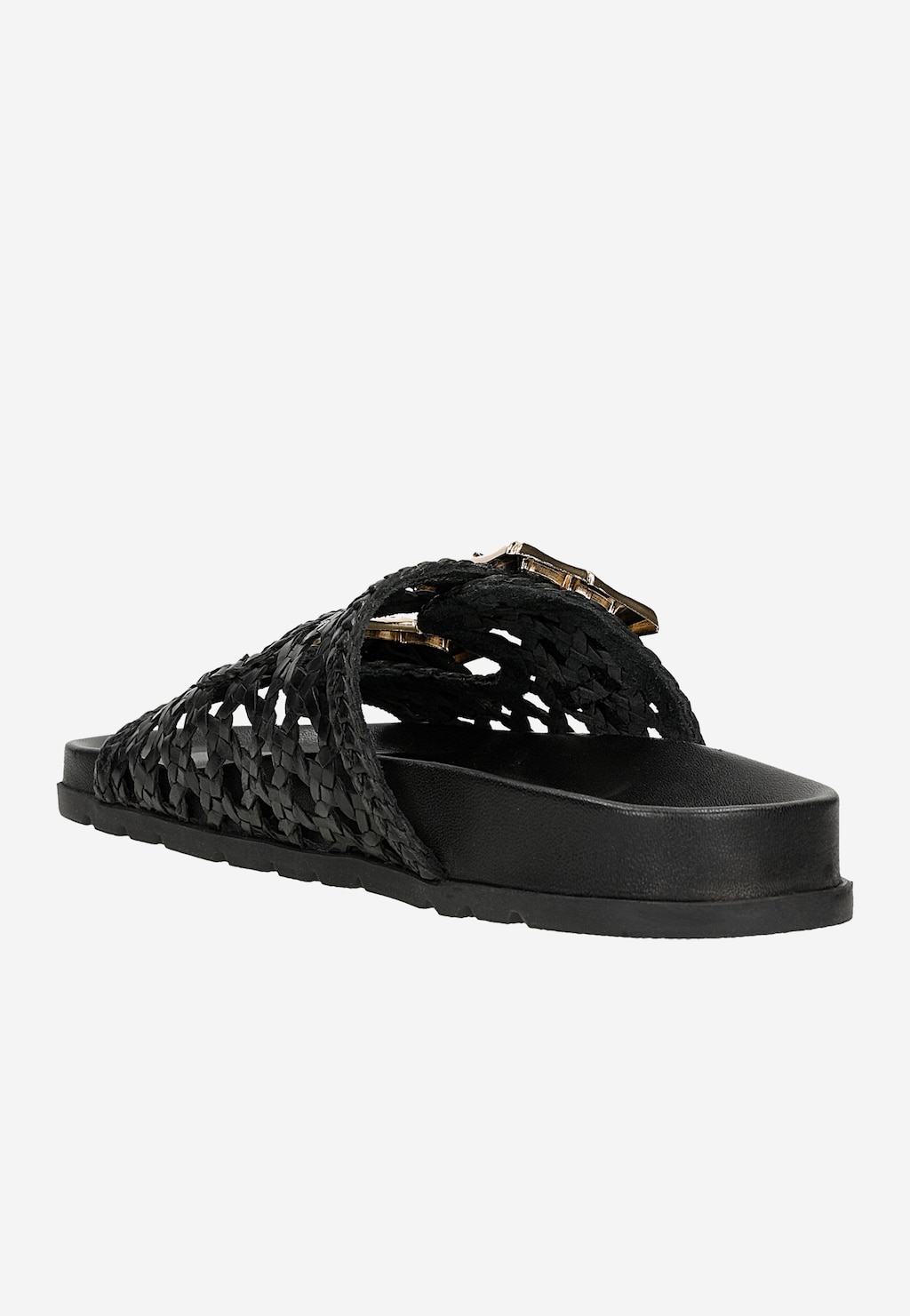 Černé ažurové dámské pantofle z lícové kůže se zlatými přezkami 74159-51 Widok 4