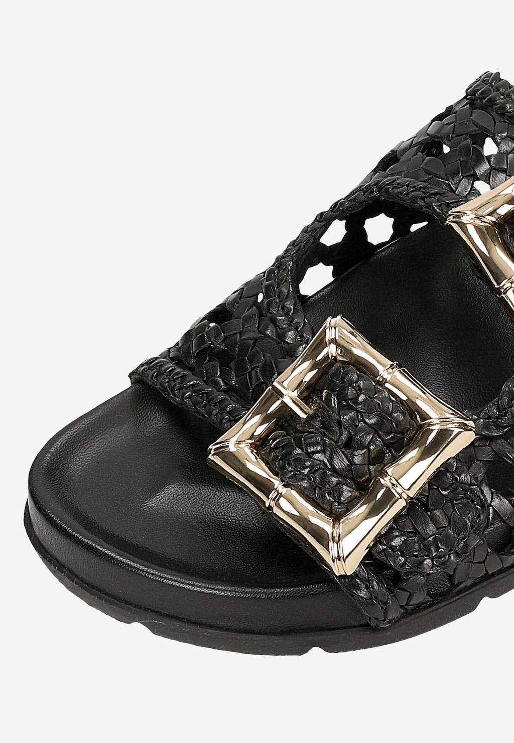Černé ažurové dámské pantofle z lícové kůže se zlatými přezkami 74159-51 Widok 7