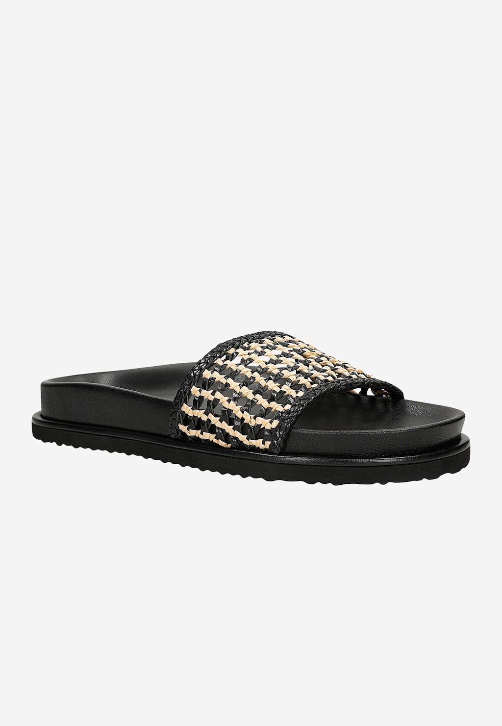 Czarno-beżowe plecione klapki damskie 74155-80 Widok 3