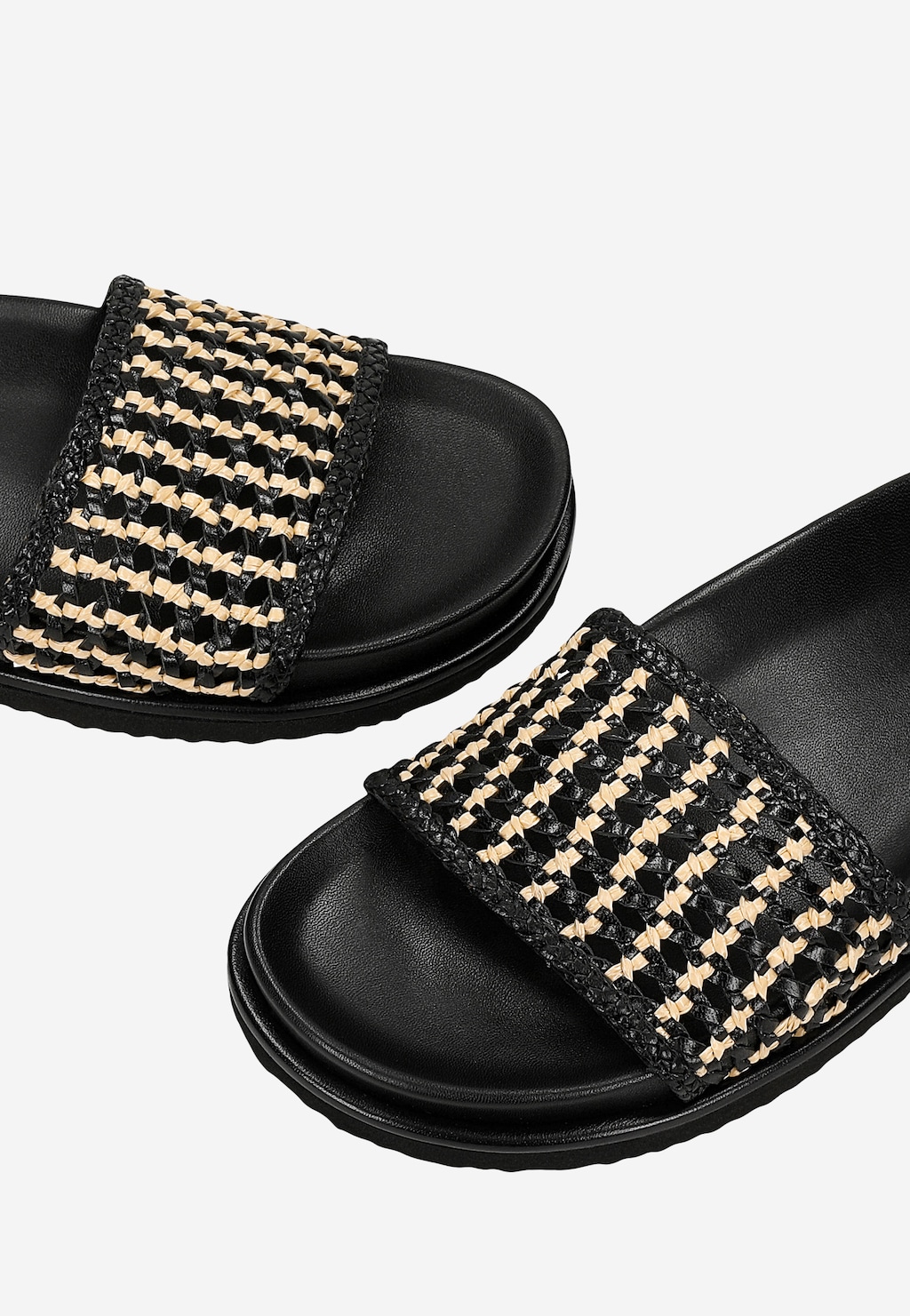 Czarno-beżowe plecione klapki damskie 74155-80 Widok 7