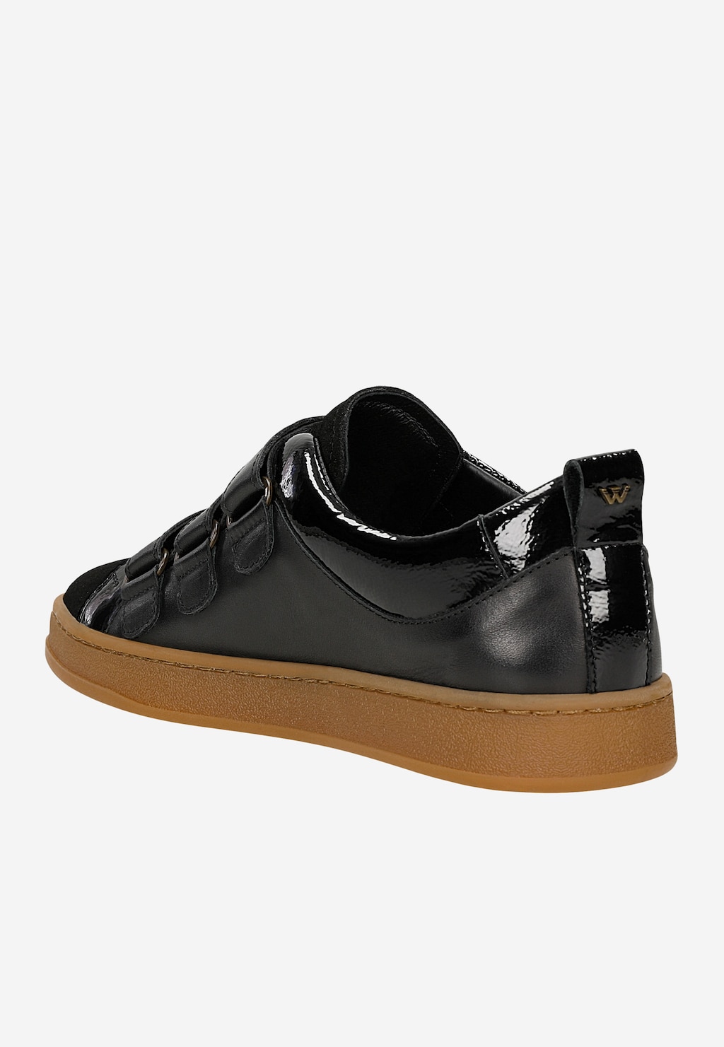 Czarne trampki damskie z łączonych skór zapinane na rzepy 46365-71 Widok 4