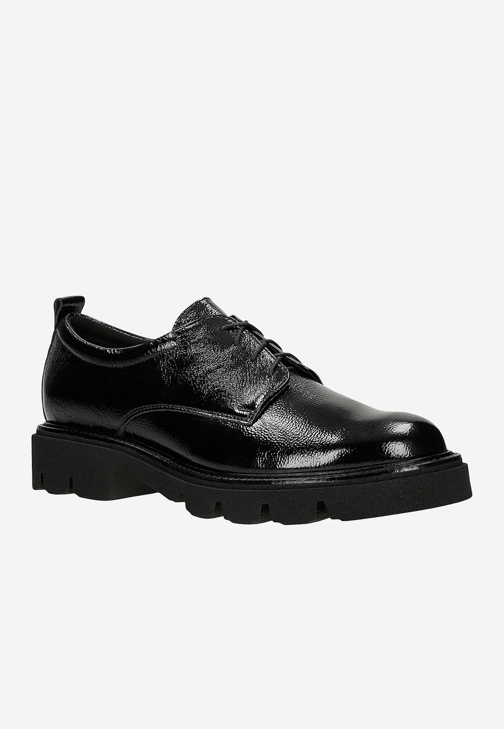 Lakierowane sznurowane półbuty damskie z marszczonej skóry 46361-31 Widok 3