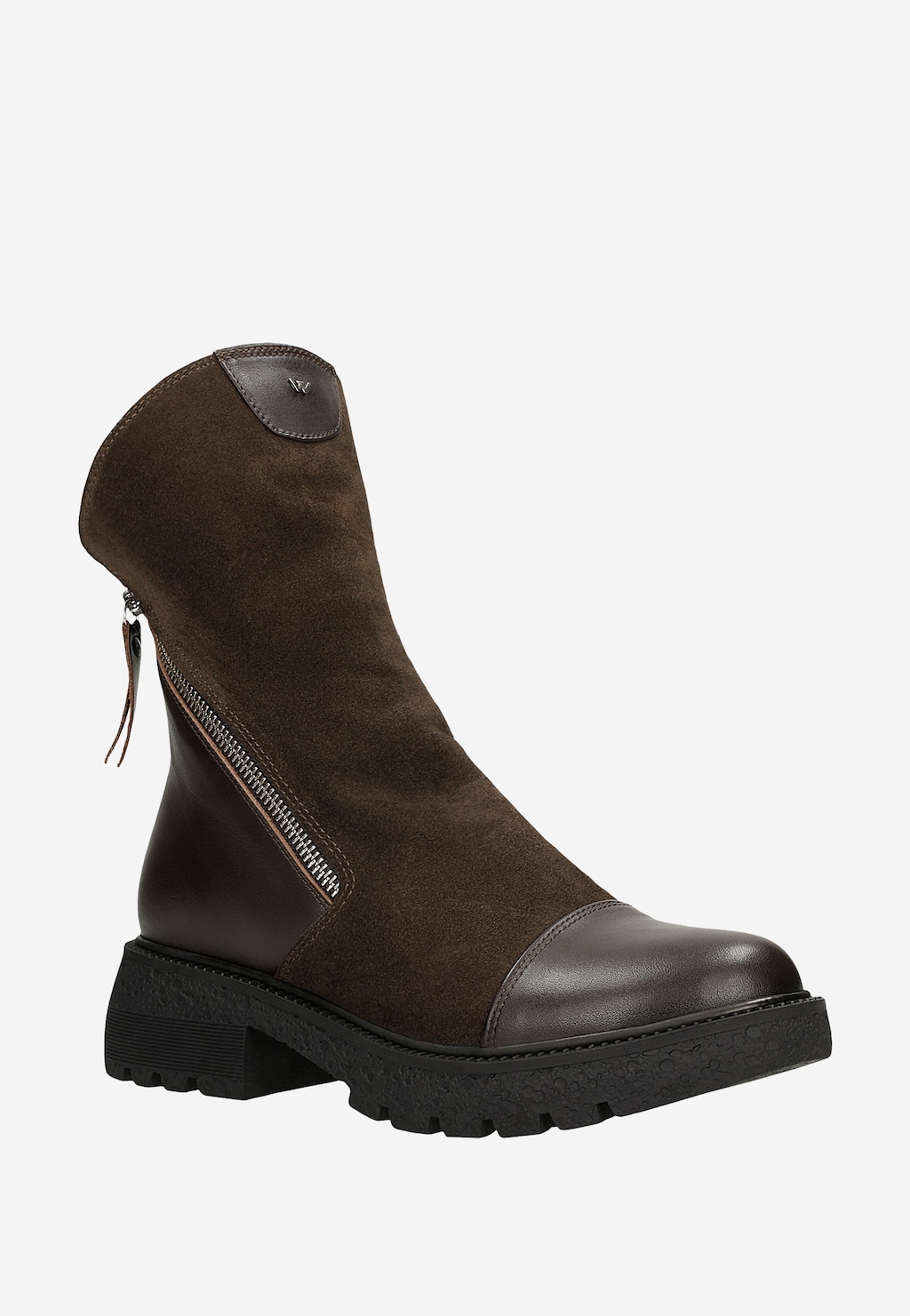 Brązowe botki z łączonych skór z zamkiem po boku 55246-72 Widok 2