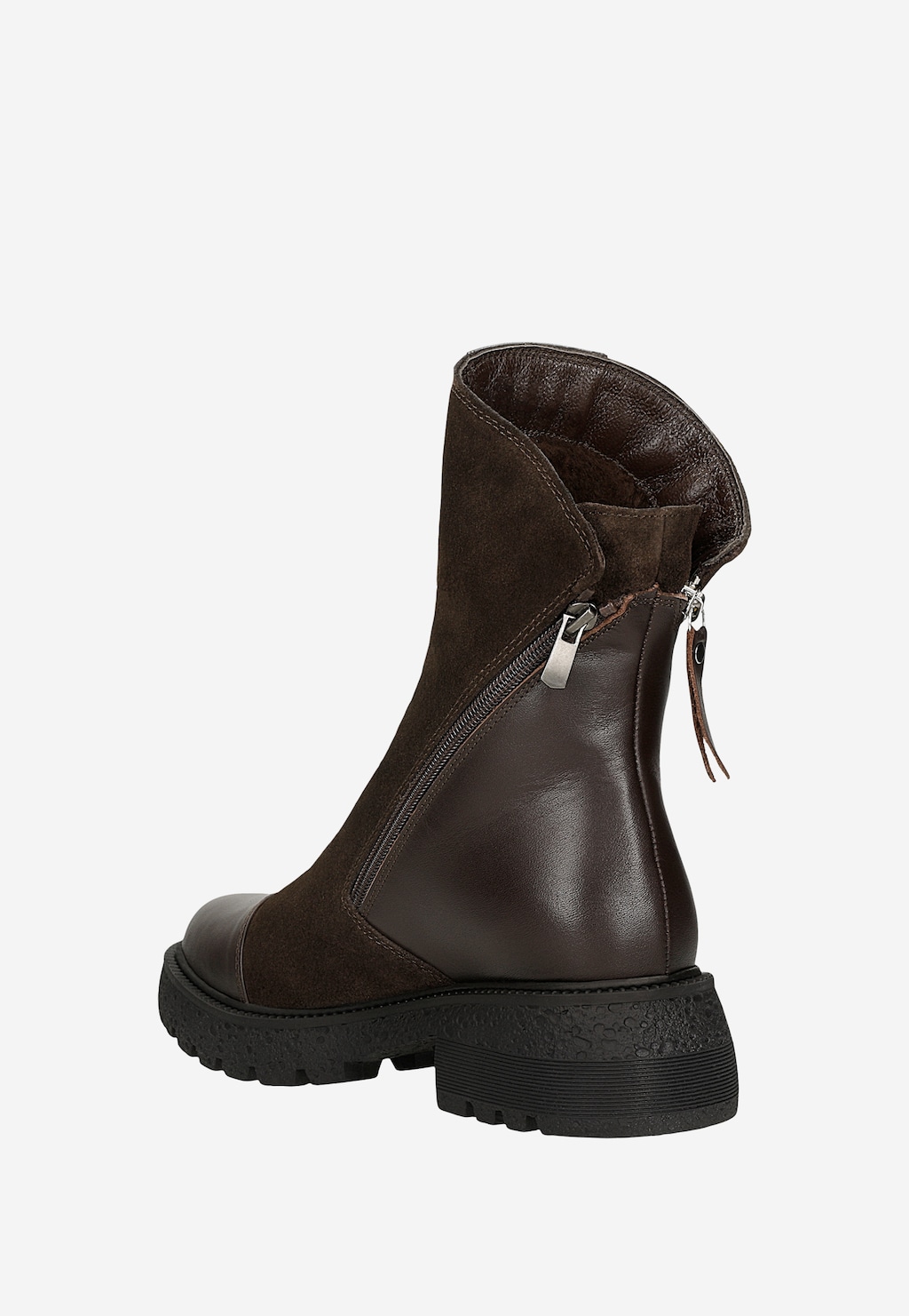 Brązowe botki z łączonych skór z zamkiem po boku 55246-72 Widok 3