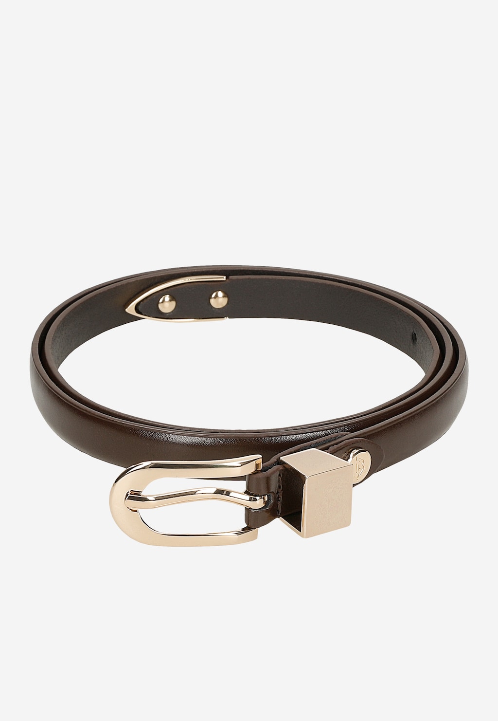 Wąski pasek damski w kolorze brązowym ze złotymi detalami 93137-53 Widok 6