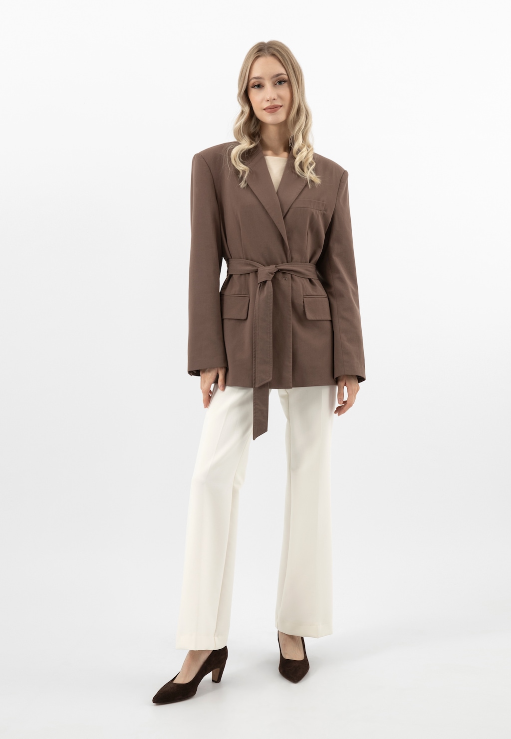 Ciemnobrązowe eleganckie czółenka damskie z weluru 35172-62 Widok 10