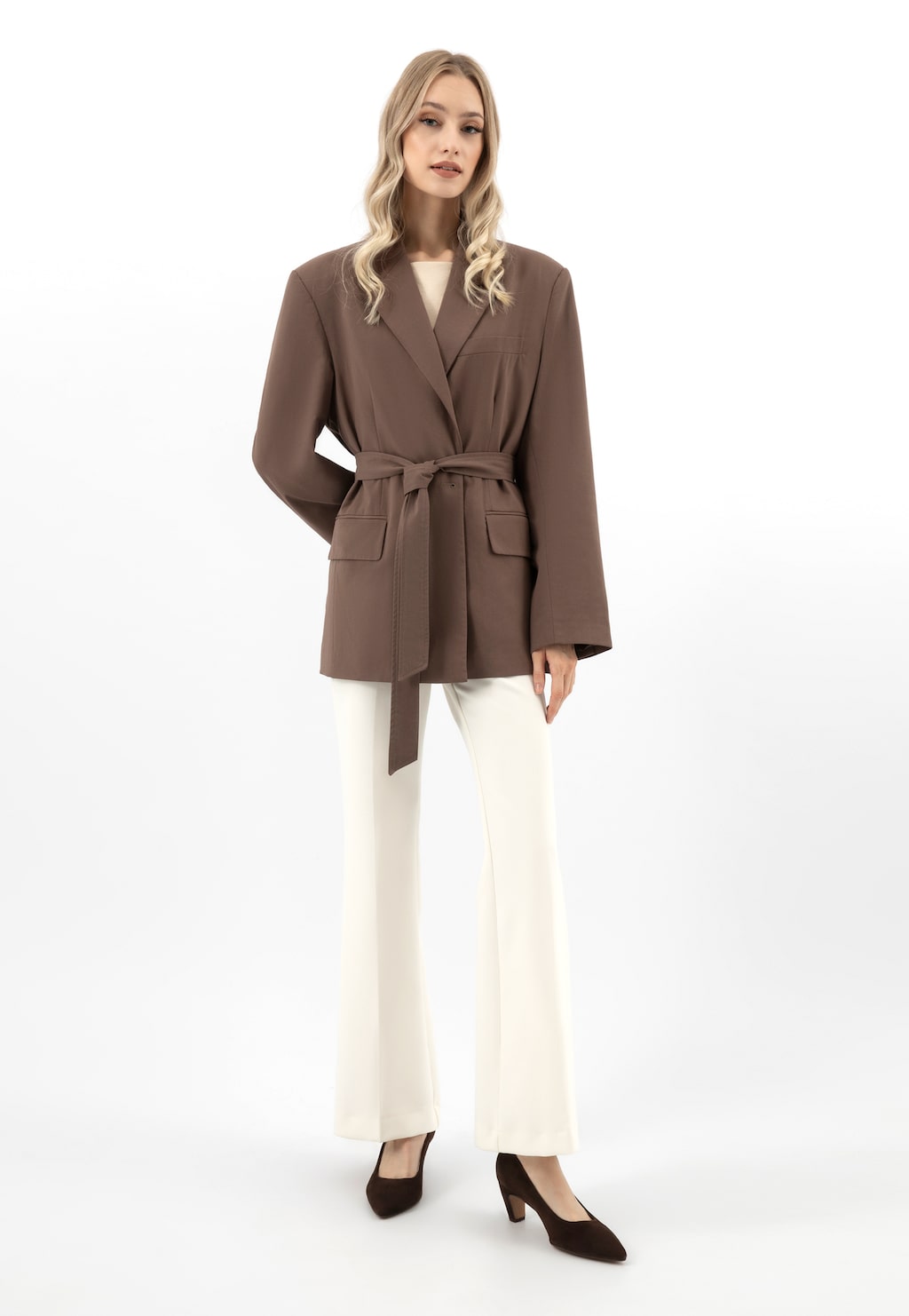 Ciemnobrązowe eleganckie czółenka damskie z weluru 35172-62 Widok 1