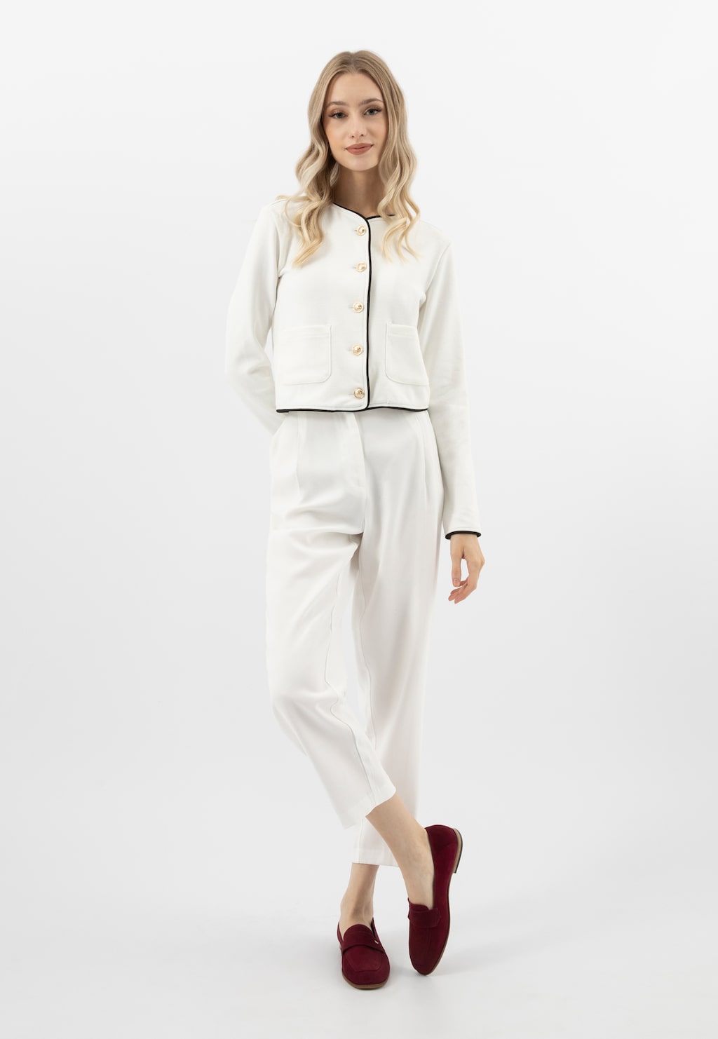 Bordowe mokasyny damskie ze skóry naturalnej 46298-65 Widok 1