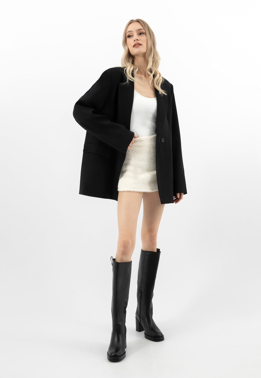 Černé kozačky ke kolenům na stabilním podpatku 71066-51 Widok 10