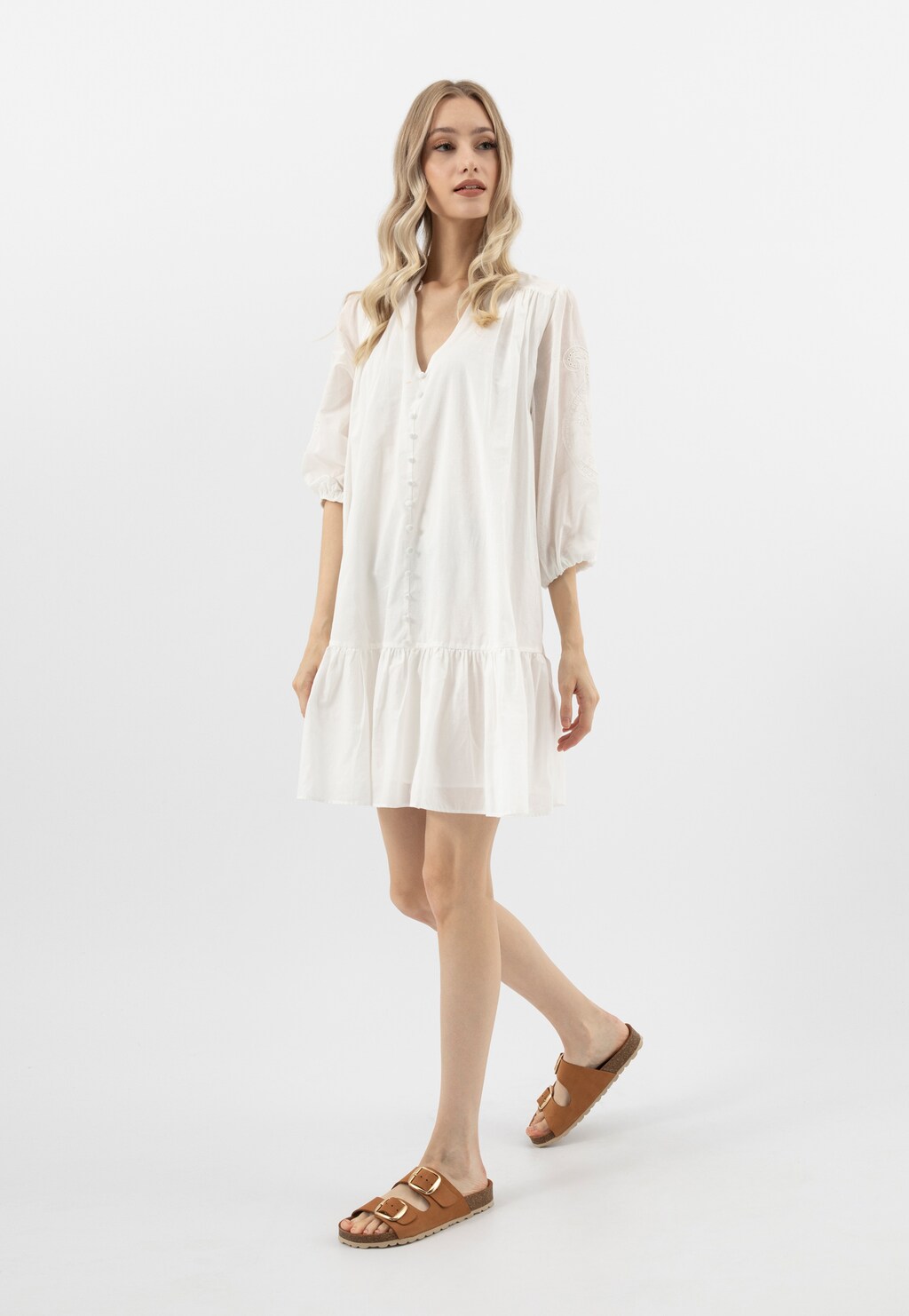 Světle hnědé nubukové žabky na korkové podrážce 74077-22 Widok 1