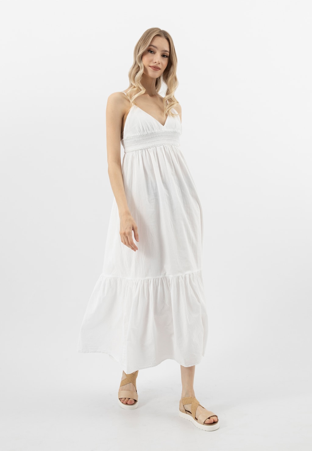 Zlaté dámské sandály s pletenými textilními pásky 76238-88 Widok 8