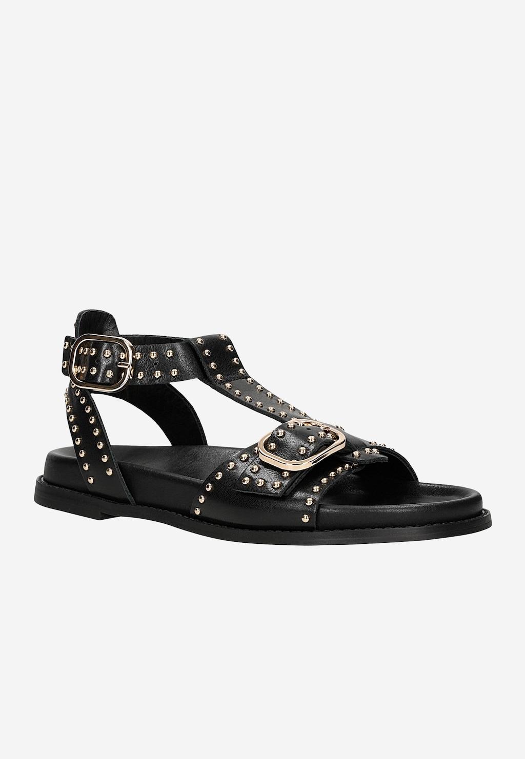 Płaskie skórzane sandały z dekoracyjnym wykończeniem w formie ćwieków 76240-51 Widok 3