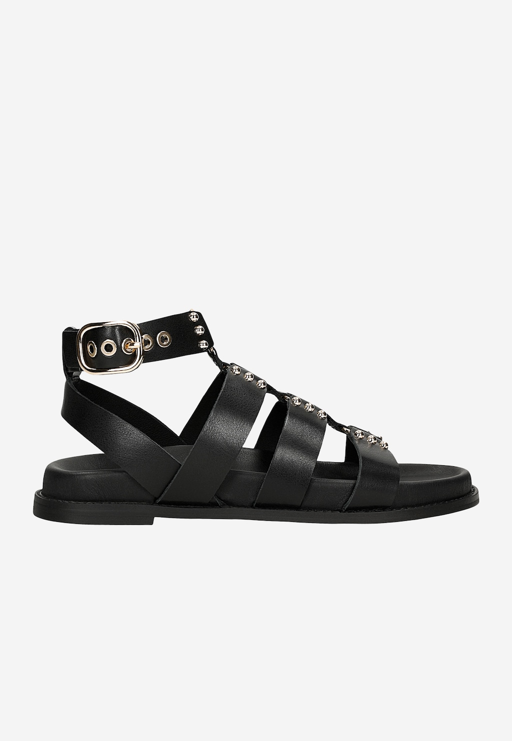 Czarne skórzane rzymianki ze złotymi nitami 76241-51 Widok 2