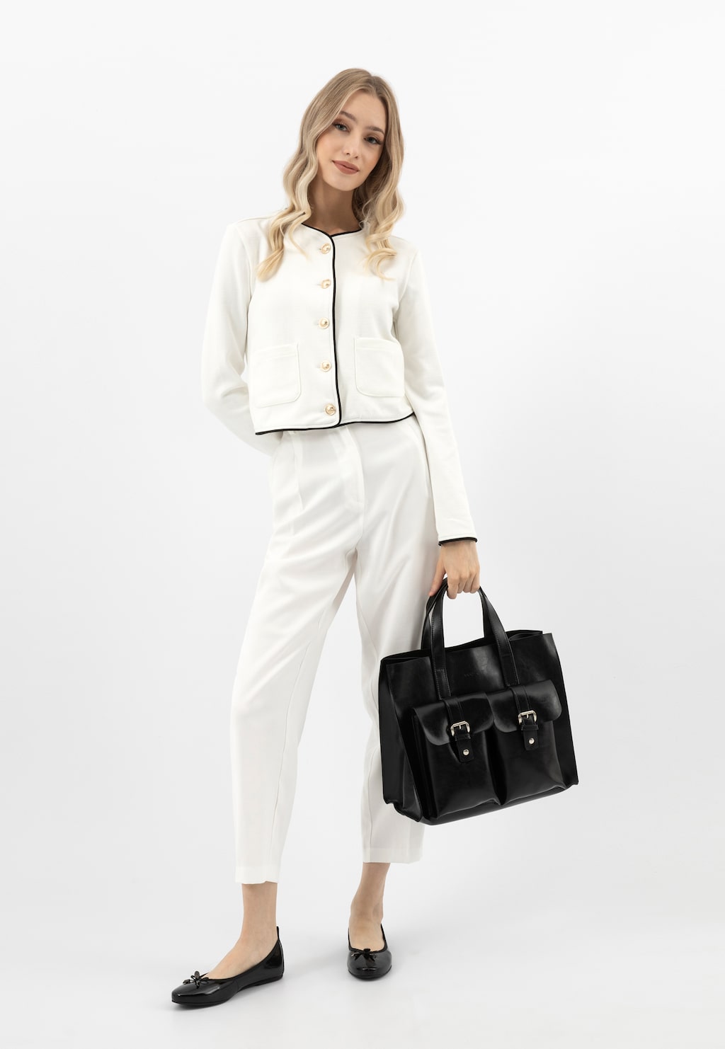 Duża skórzana torebka damska w kolorze czarnym 80245-51 Widok 9