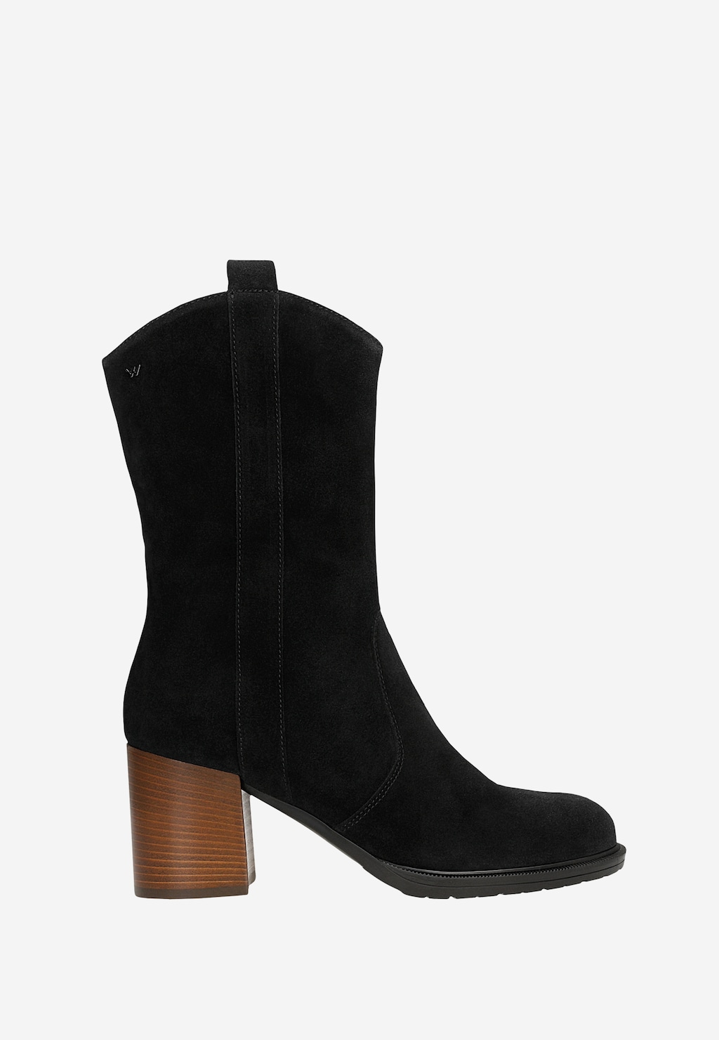 Czarne wysokie botki damskie na brązowym słupku 55325-61 Widok 1