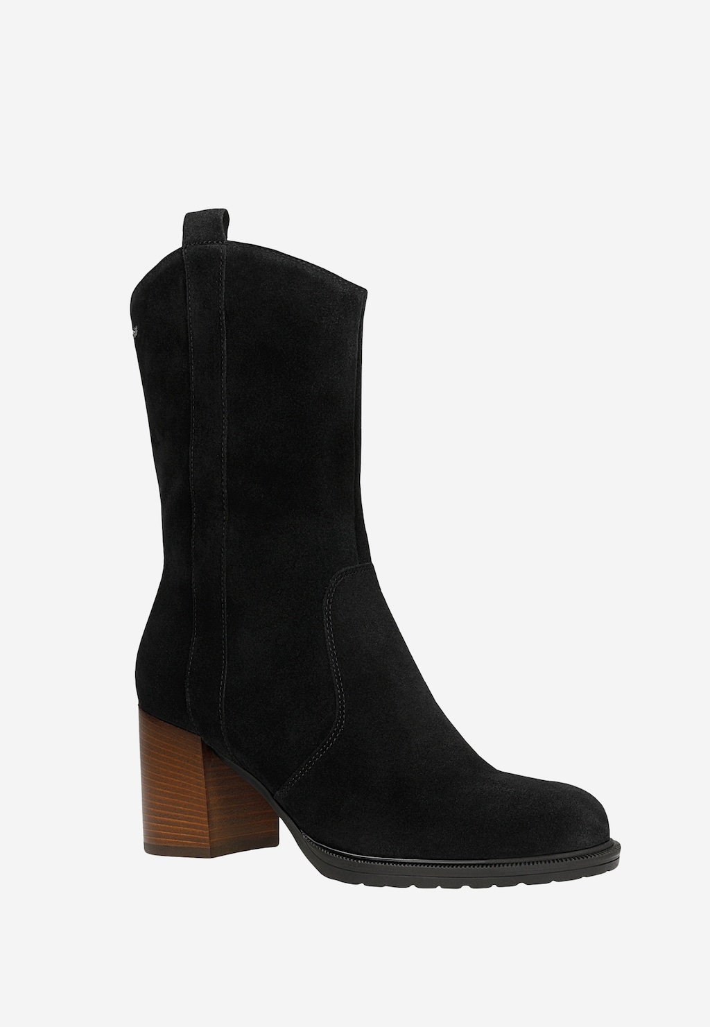 Czarne wysokie botki damskie na brązowym słupku 55325-61 Widok 2