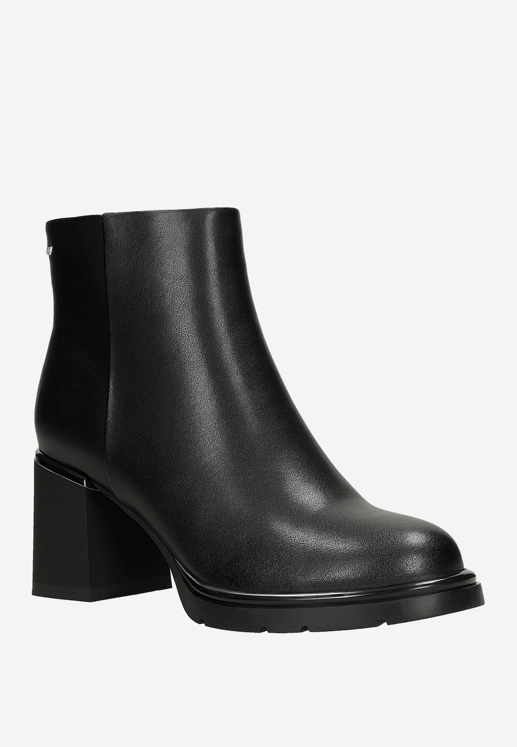 Czarne skórzane botki damskie na szerokim słupku 55340-51 Widok 2