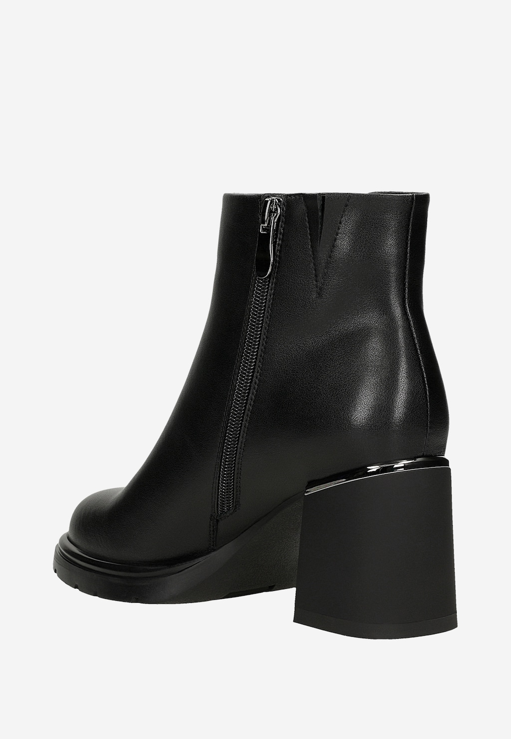 Czarne skórzane botki damskie na szerokim słupku 55340-51 Widok 3