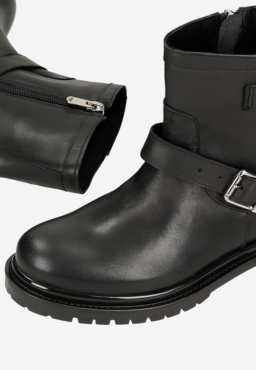 Černé kotníkové boty v biker stylu se stříbrnými přezkami 55370-51 Widok 6