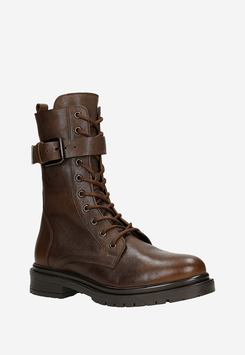 Hnědé kožené dámské kotníkové boty s vysokým šněrováním 64135-52 Widok 2